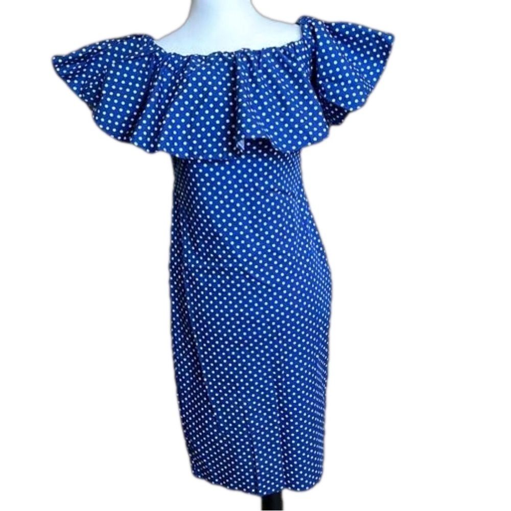 Imperial Off Shoulder Ruffle Bodycon Polka Dot Dress